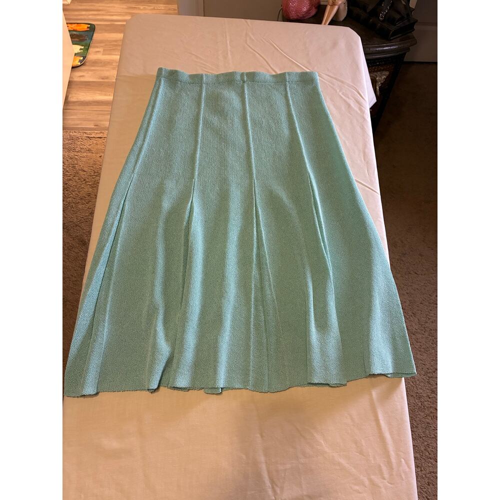 Vintage 70s Mint Green Dacron Polyester Knit Skirt A Line USA Womens Medium